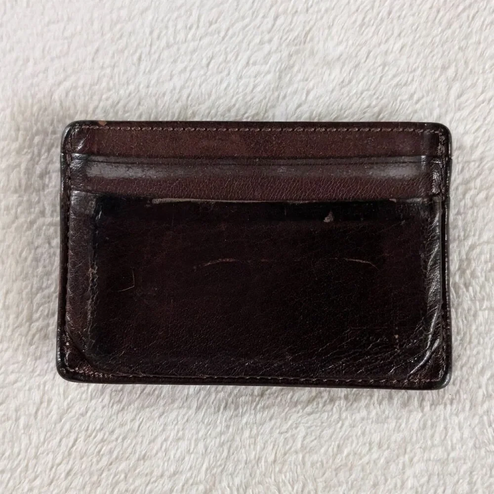 Coach Slim Leather Card Holder Clip Case Dark Brown